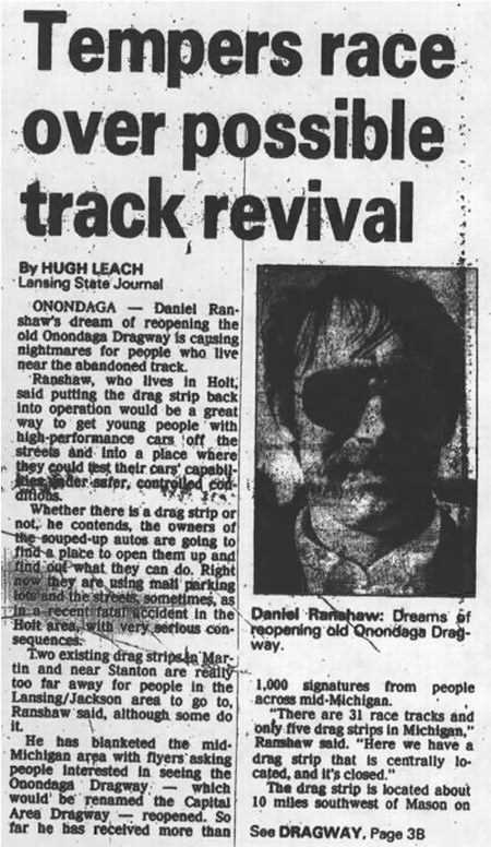 Onondaga Dragway - Article On Meeting Lansing State Journal (newer photo)